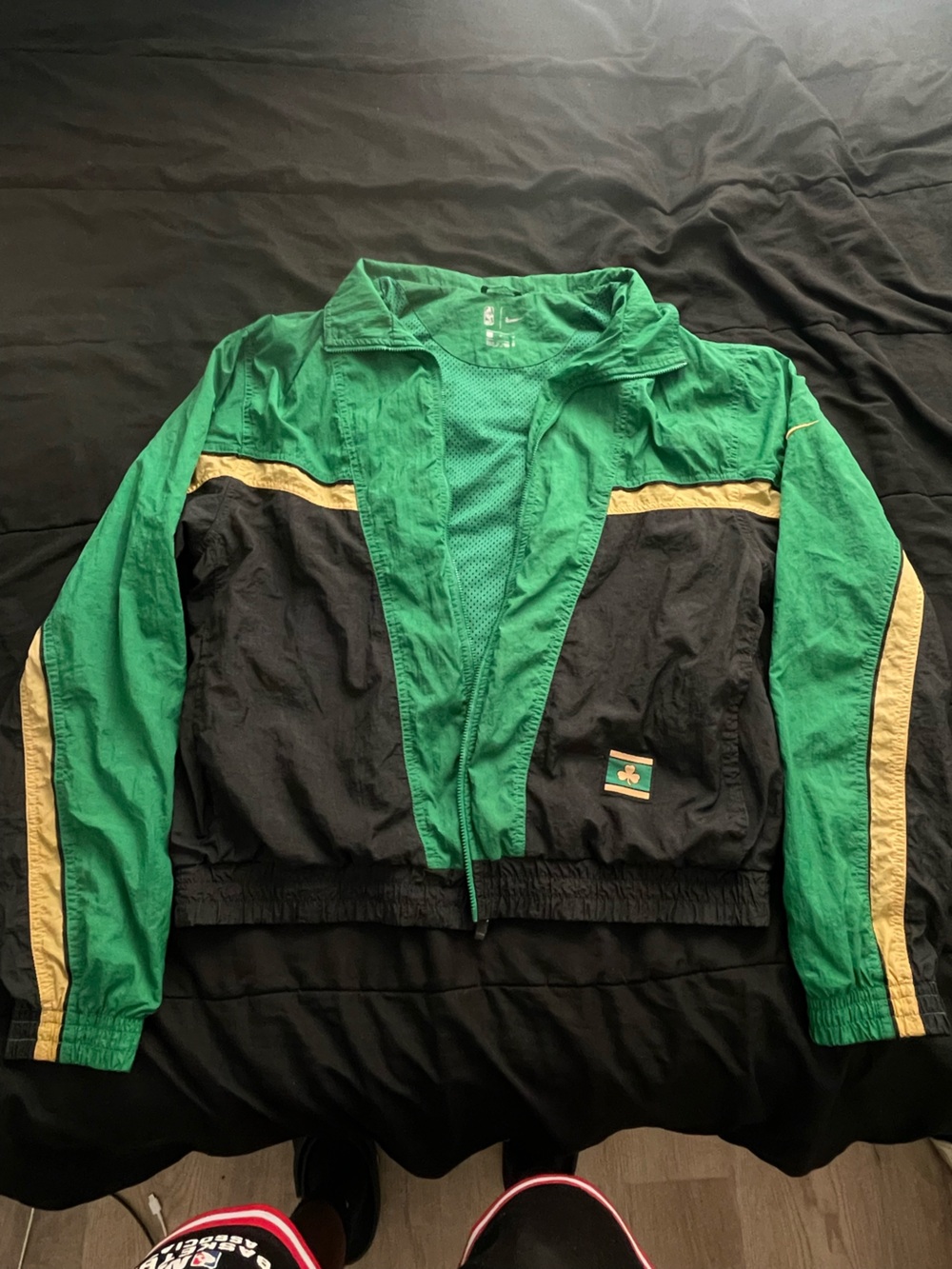 Men's Green, Black and Gold Athletic Boston Celtics Windbreaker Jacket